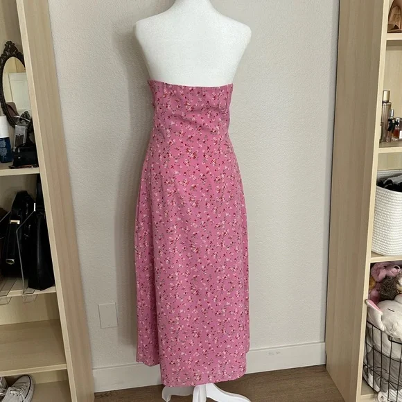 Pink Floral Strapless Dress - Picture 2 of 3